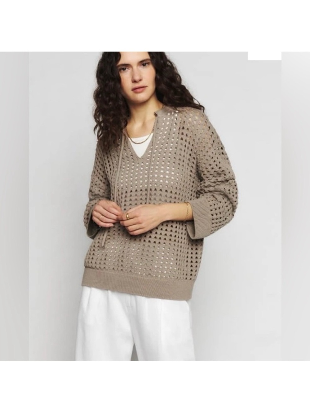 Reformation Jayden Cotton Open Knit Sweater Oversized Casual Streetwear XS